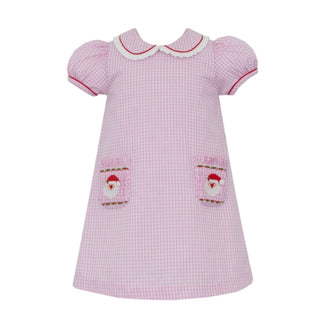 A-line Dress with Smocked Pockets - Santa Face