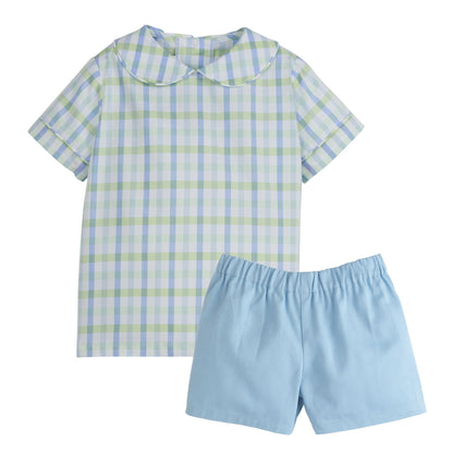 Short Sleeve Peter Pan Shirt and Twill Shorts Set
