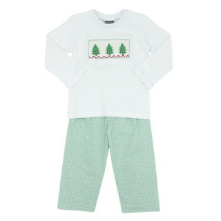 Boys Pant Set with Smocked Christmas Trees