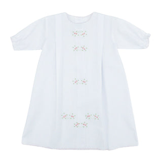 Girls Long-sleeve Daygown with Flower Bud Embroidery and Scallop Trim