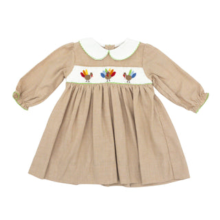 Long-sleeve Collared Dress with Hand-smocking - Turkeys