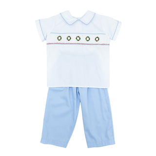 Drew Pant Set with Hand-smocking - Christmas Wreaths
