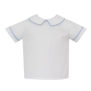 Boys Collared Poplin Shirt - White with Blue