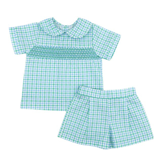 Joseph Hand-smocked Short Set - Plaid