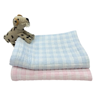 Gingham Check Baby Blanket - Blue