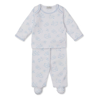 Printed Footed Pant Set - Cheerful Good Night - Light Blue