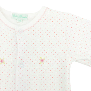 Pindot Footie with Hand-embroidery - Peggy Rosebuds