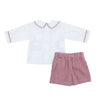Boys Long-sleeve Madison Short Set - Red Windowpane