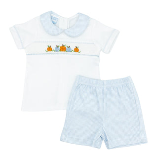 Boy Knit Straight-leg Short Set with Hand-smocking - Pumpkins