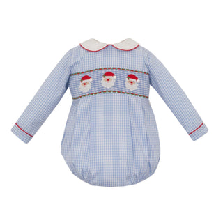 Boys Smocked Long-sleeve Bubble - Santa Faces