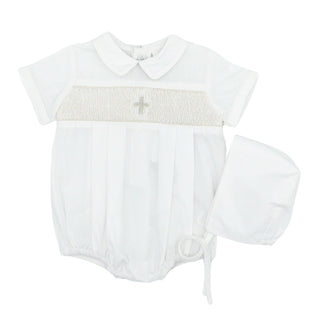 Boys Smocked Bubble & Bonnet Christening Set