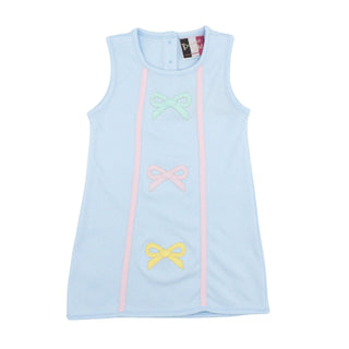Knit Aline Dress with Bow Applique - Blue