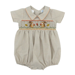 Noah Collared Bubble with Hand-smocking - Autumn Tails