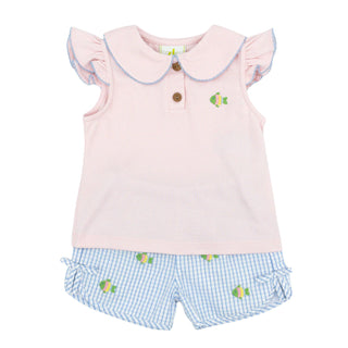 Sophie Short Set with Embroidered Fish