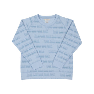 Cassidy Comfy Crewneck - Blue Choo Choos