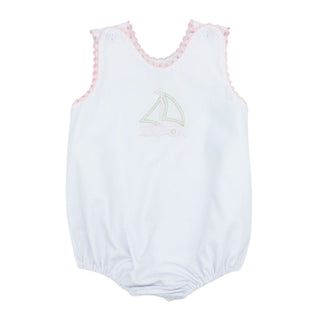 Girls Sleeveless Sunbubble with Ric-Rac and Hand-embroidery - Sailboat