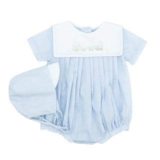 Boys Square-collared Bubble with Hat and Hand-embroidery - Train