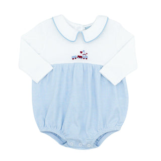 Boy Collared Bubble with Hand-embroidery - Valentines Train
