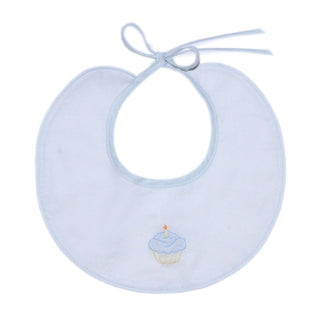 Classic Bib with Cupcake Shadow Embroidery - Blue