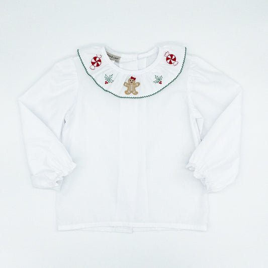 Ruffle Collared Blouse with Gingerbread Embroidery - 25% OFF