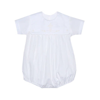 Boys Ellis Square-collared Bubble with Cross Embroidery