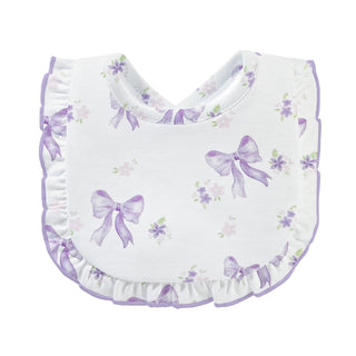 Printed Bib with Ruffle - Lavender Bows