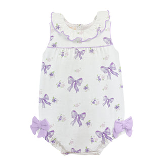 Printed Sleeveless Bubble with Collar Lavender Bows