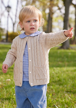 Peter Pan Collared Shirt - Gray Blue Gingham