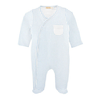 Printed Crossed Footie - Blue Mini Checks