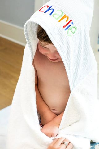 Everykid Hooded Towel - Blue Seersucker Stripe