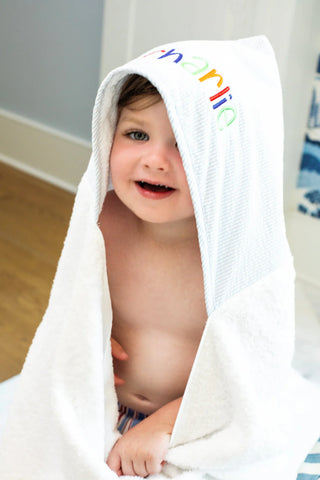 Everykid Hooded Towel - Blue Seersucker Stripe