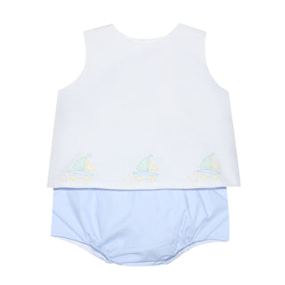 Boys Bailey Diaper Set with Boat Pull Toy Shadow Embroidery