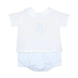 Boys Bailey Diaper Set with Teddy Bear Shadow Embroidery