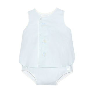 Boys Blanche Diaper Set with Transportation Shadow Embroidery