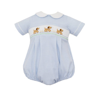 *PRE-ORDER* Boys Knit Bubble with Smocked Puppies