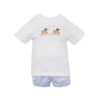 *PRE-ORDER* Boys Knit Diaper Set with Smocked Puppies