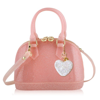 Cate Handbag with Silver Heart Charm - Light Pink Sparkle