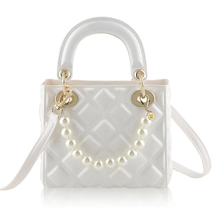 Pearl Quilted Handbag - White with Pearl Chain