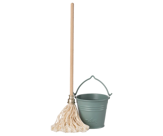 Bucket & Mop, Miniature - Light Blue