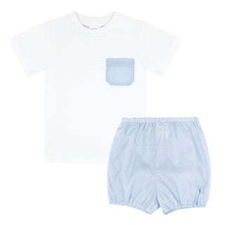 *PRE-ORDER* Charlie Pocket Shirt & Munro Bloomers - Baker Blue Mini-gingham