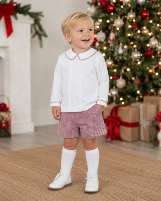 Boys Long-sleeve Madison Short Set - Red Windowpane