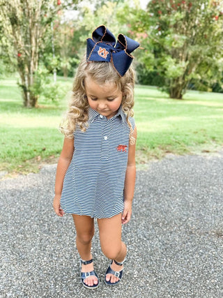 Embroidered Grosgrain Moonstitch Hair Bow - Auburn Game Day