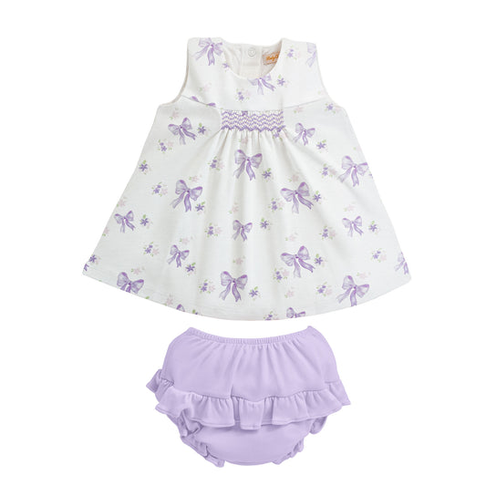 Lavender Bows Dress & Diaper Cover Set