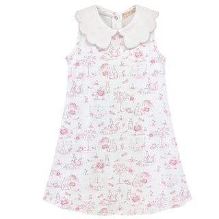 Printed Collared Dress - Pink Bunny Toile