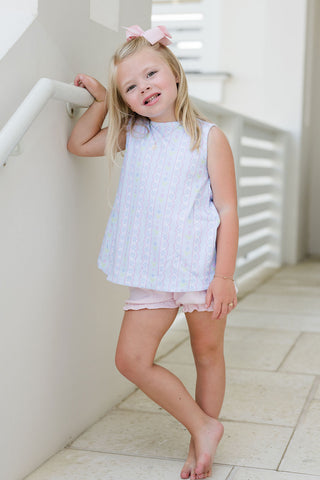 *PRE-ORDER* Lottie Pima Knit Bloomer Set - Blue Floral Scallop