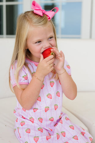 *PRE-ORDER* Girls Pima Knit Play Dress - Strawberry Stripe