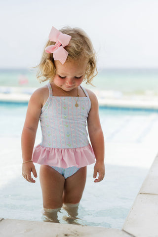 Lainey Swimsuit - Blue Floral Scallop