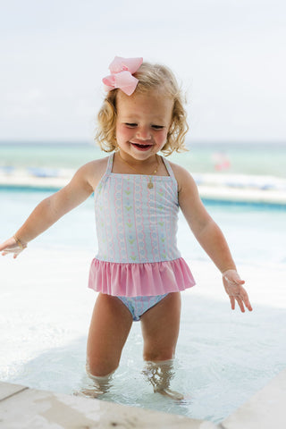Lainey Swimsuit - Blue Floral Scallop