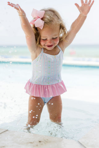 Lainey Swimsuit - Blue Floral Scallop