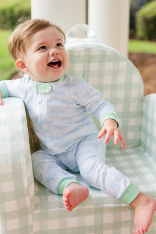*PRE-ORDER* Boys One-piece Zip-up Footed Jammies - Oh Whale